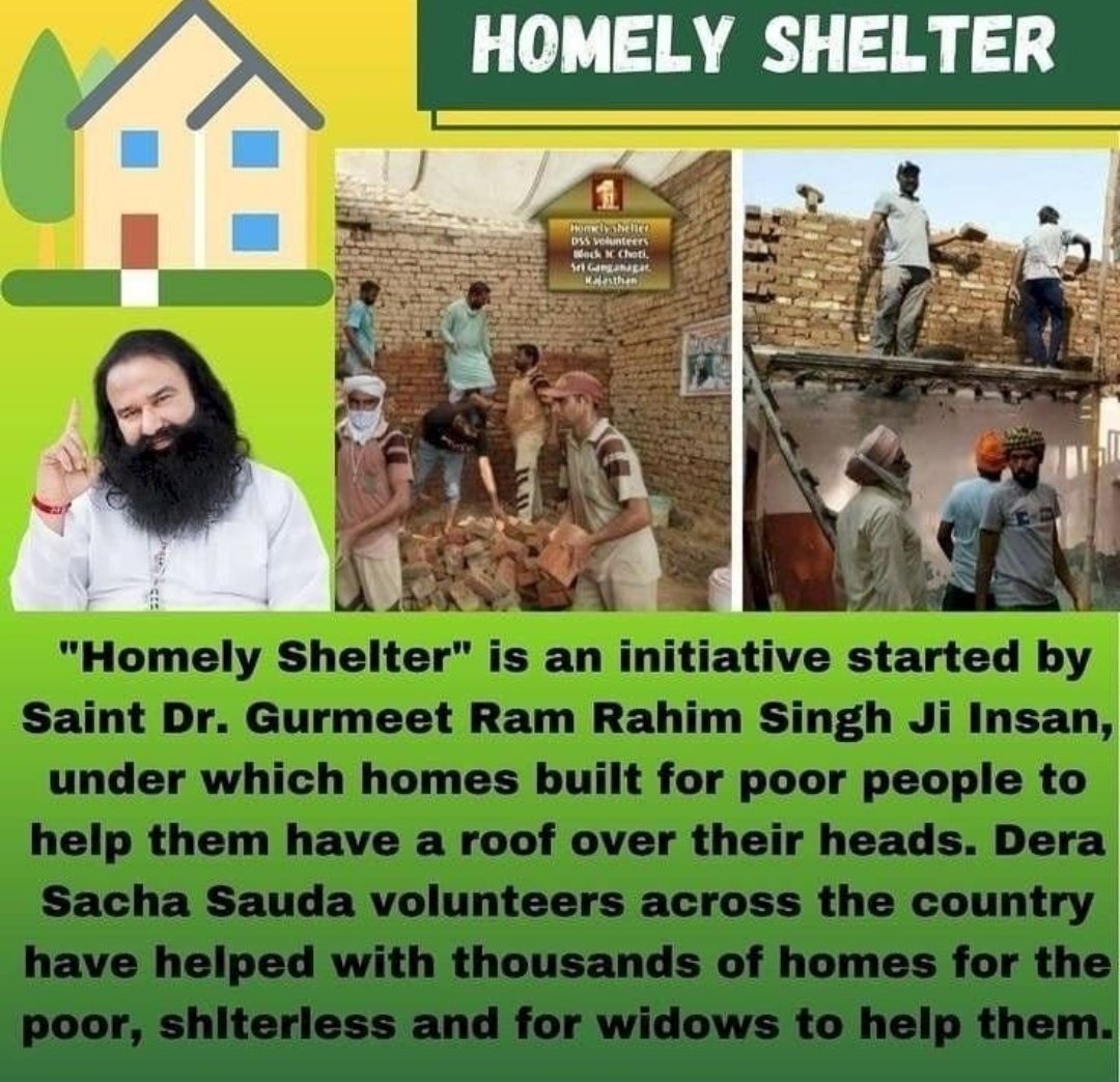 Millions of people are homeless, who can't afford their homes & unable to fulfill their dream of home. To help these, volunteers of #DeraSachaSauda provide #HelpTheHomeless from their hard earned money under the 'Homely Shelter' initiative started by Saint Gurmeet Ram Rahim Ji