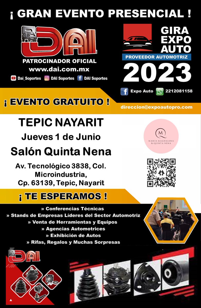 ARR70's tweet photo. Gira Expo Auto 2023 en Tepic Nayarit
Jueves 1 de junio en El Salón Quinta Nena
Aparta tu lugar realizando tu registro
https://t.co/OrkAproj2i
#ExpoAuto #DAI https://t.co/mMRvGsrrCW
