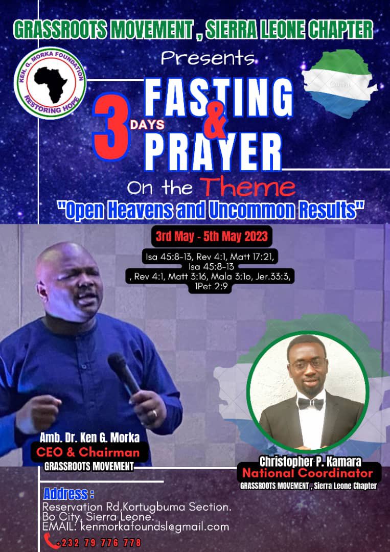 KenMorka75's tweet photo. 3day Fasting and Prayer
Date: 3rd to 5th May
#EnjoyGrace https://t.co/eAwrzFghUL