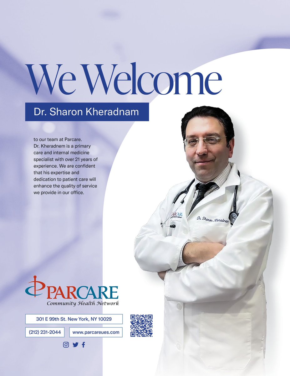 ParCareUes's tweet photo. Exciting news! Parcare Medical Center is thrilled to welcome Primary Care Doctor Sharon Kheradnam to our team. Her expertise and compassionate care will make her a valuable addition to our community. #parcaremedical #primarycare #welcometotheteam https://t.co/N3lw0UjqPI
