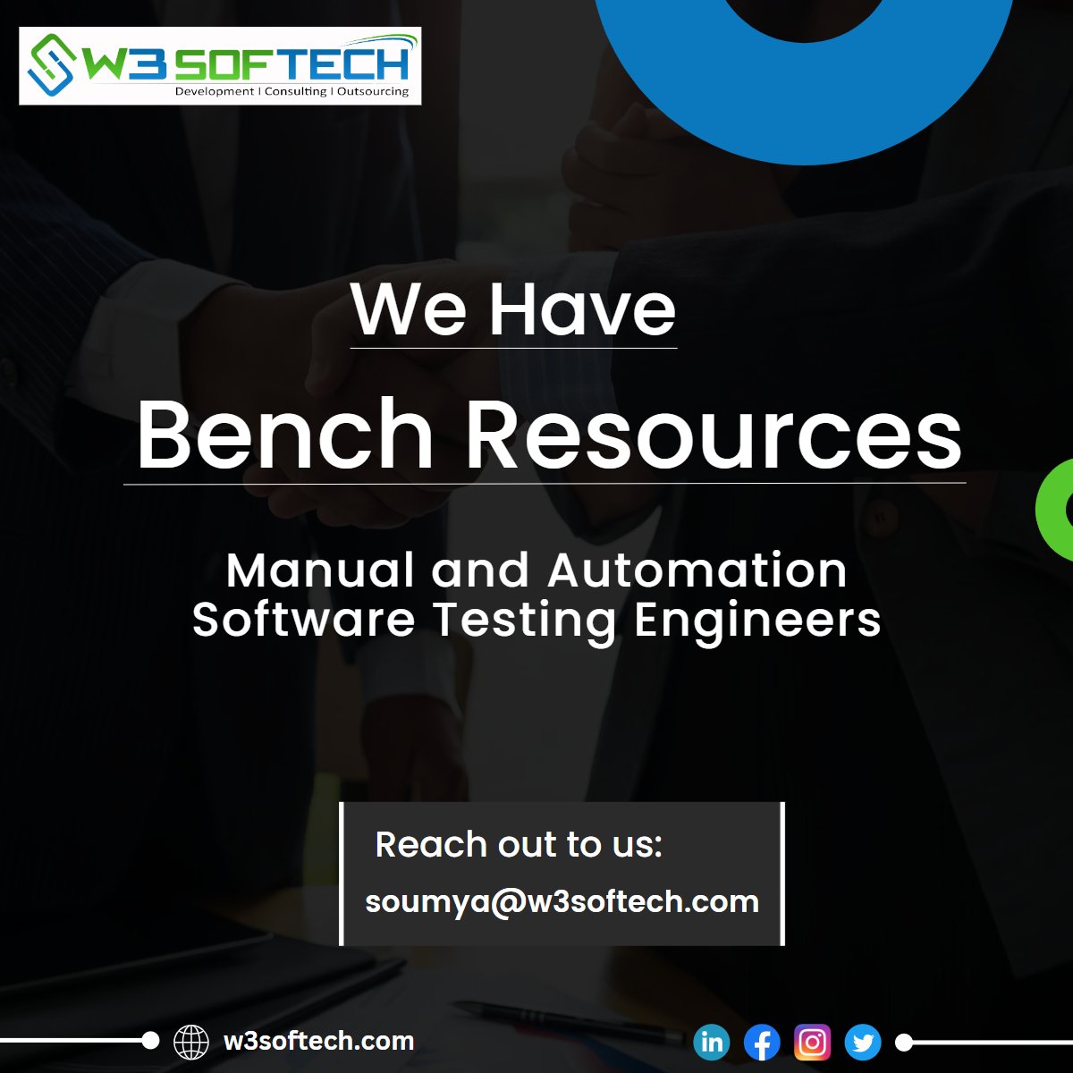 As a software testing company, we understand the importance of having a reliable team of manual and automation software testing engineers. We have bench resources available for your organization's needs. Contact us for more info: Email: soumya@w3softech.com #testing #IT