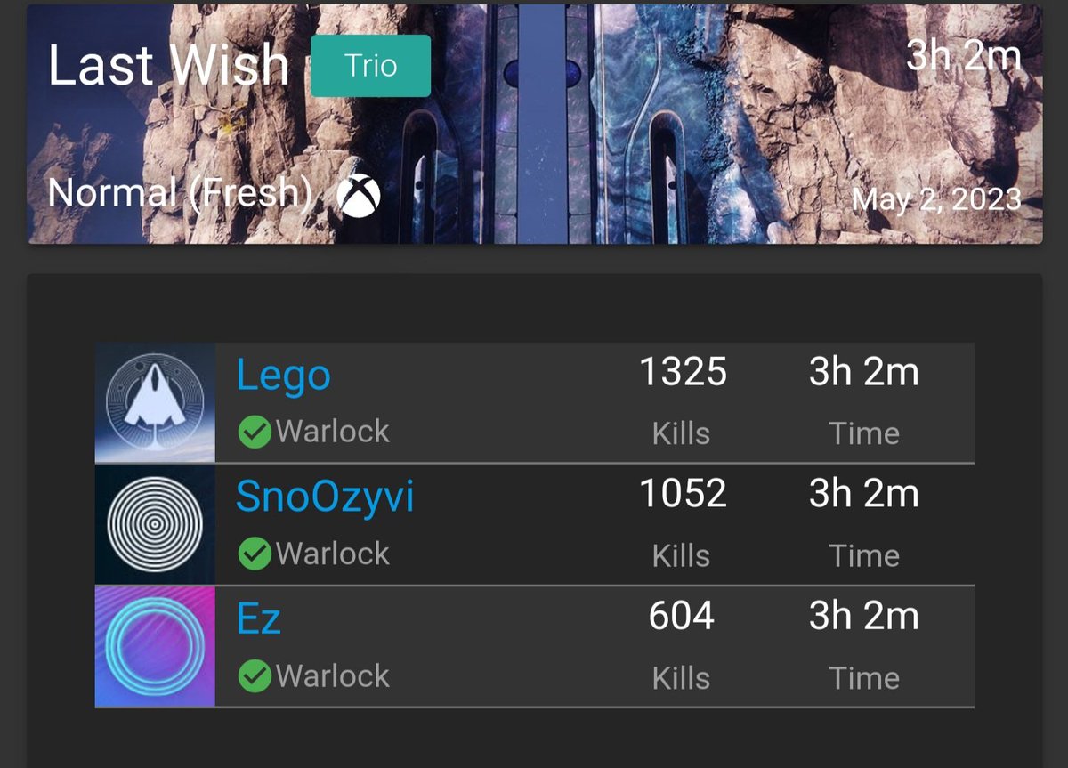SnoOzyviiii's tweet photo. Trio LW complete ✅ @Ezkkx @Legomanforever1 #Destiny2 https://t.co/qnDt54L5Ng