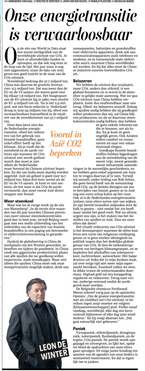 rkemp59's tweet image. Steengoed stuk van Leon de Winter: 

'Terwijl wij onszelf onder Rob Jetten, die geen benul heeft van de wetenschap rond CO2, op de knieën dwingen om ons te bevrijden van fossiel, gooien ze in Azië nog een extra schep kolen op het vuur'
🎯