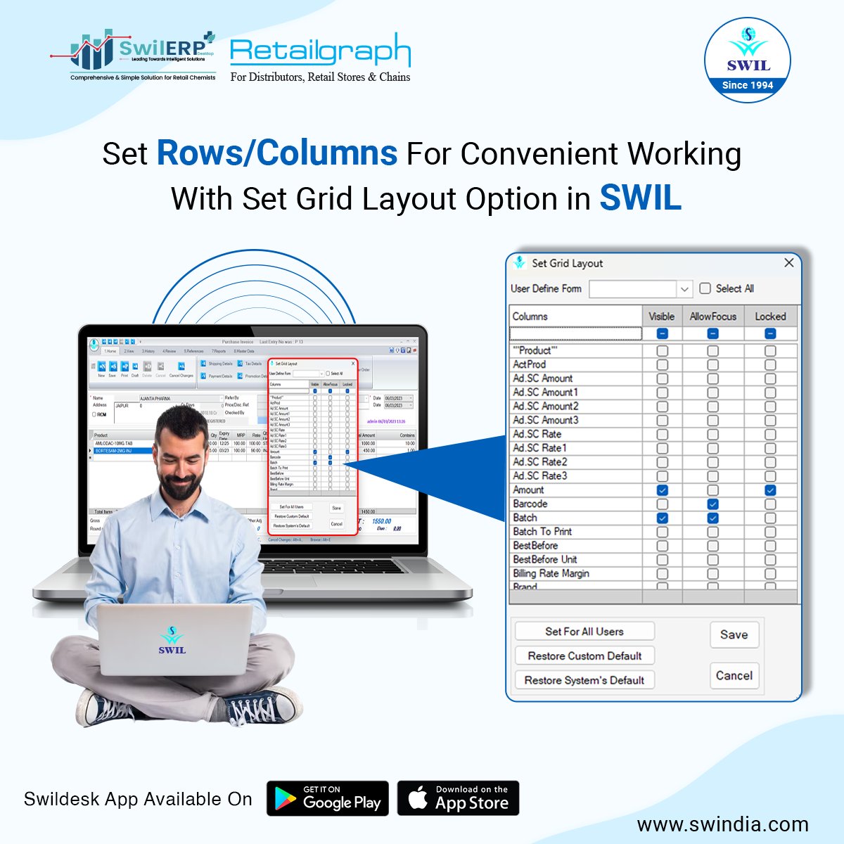 swilerpsoftware's tweet photo. You'll want to check out the "Set Grid Layout" option of #SWIL, which gives you greater control over how your data is organized and displayed. 
Call for Inquiry📲+91 95299 13873 
Visit👉https://t.co/k4VF5pJ2Ab 

#SwilSoftware #RecoverDeletedBills #BusinessSoftware  #SetGridlayout https://t.co/CGyMpA3dyu