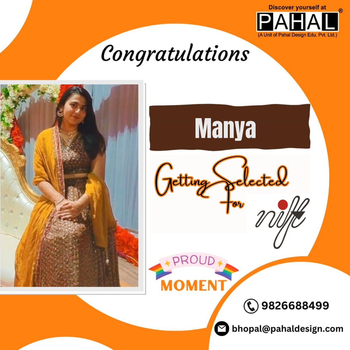 🎉🎉Congratulations to Manya on Getting Selected for NIFT.
Reach Us:
✉️ bhopal@pahaldesign.com
📞 9826688499, 7828271160
#congratulations #proudmoment #nift #nationalinstituteofdesign #design #designer #achievement #endeavors  #pahal_bhopal #pahaldesign #design #pahaldesignbhopal