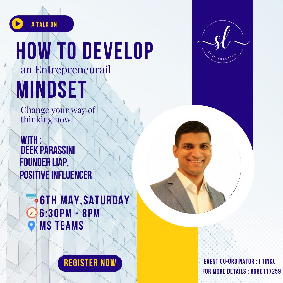 SLTechSolutions's tweet image. Ready to unlock your inner entrepreneur? 🚀

Join us for an exciting webinar on &quot;How to develop an entrepreneurial mindset&quot; 

Register now : forms.gle/cpRMWEBcM1c7K9…