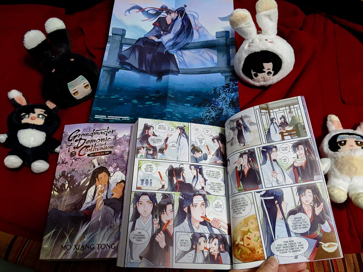Thank you everyone for all your support over the years! I kept joking about wanting to leave a little doodle in a MDZS book someday and I got to doodle in the books 🥺  I am honored to have gotten the opportunity to draw the little 8 pg comic for the 5th volume as well as poster!
