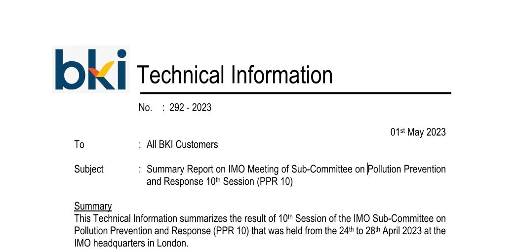 bki_sta's tweet photo. BKI has released Technical Information related to IMO Pollution Prevention and Response (PPR 10) report. Find it here https://t.co/YJCaaeydhN @BKI_1964 @BKI_RnD https://t.co/SQIkpp03L6