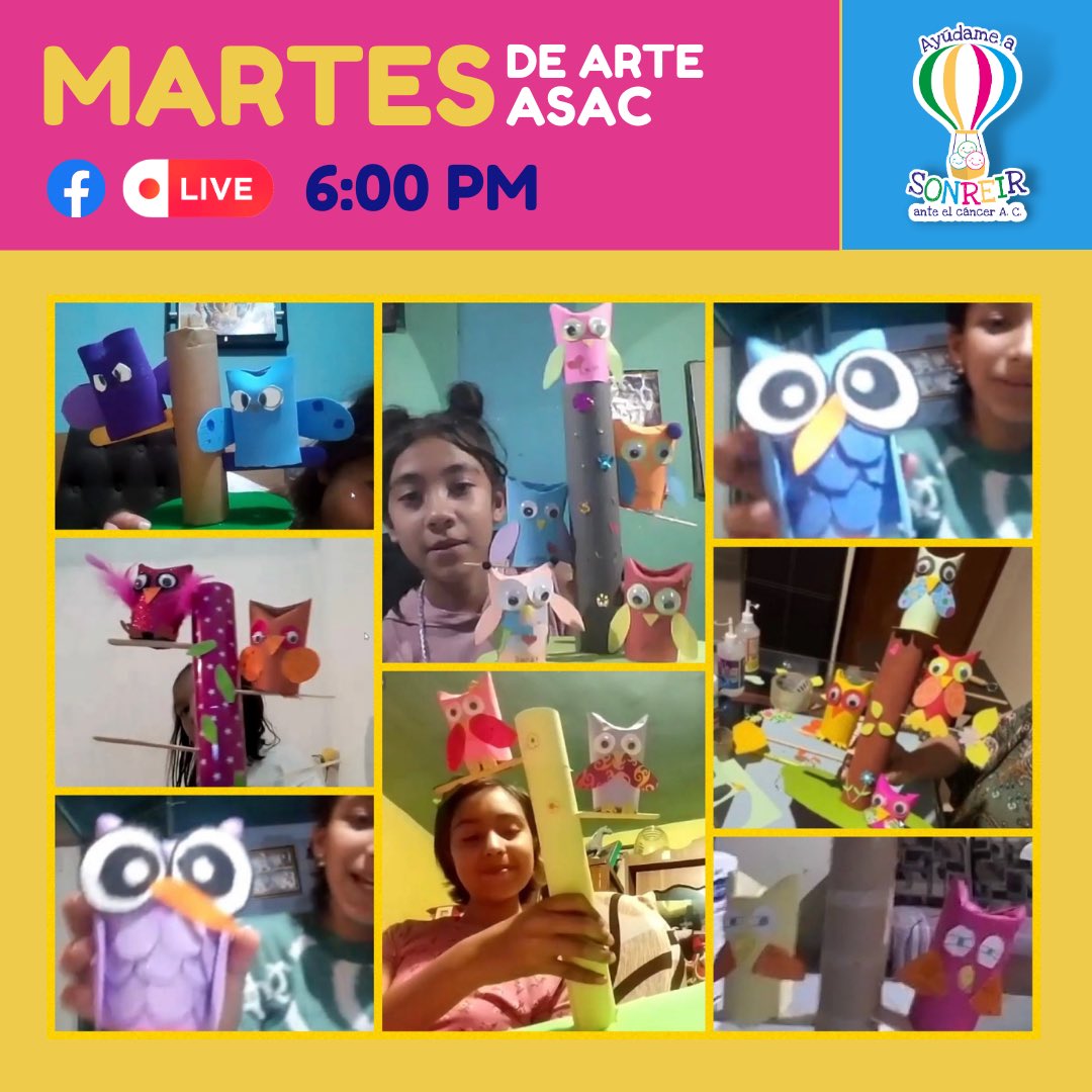AyudameaSonreir's tweet photo. Hoy, además de aprender a crear una familia de búhos 🦉💖con #July, pasamos una tarde llena de entretenimiento y creatividad en #arteASAC🎨. 

¡L@s esperamos el próximo #martes para más diversión!

#CáncerInfantil #JóvenesConCáncer #familiaASAC #acompañamiento #ArteTerapia https://t.co/4Fb8TMd811