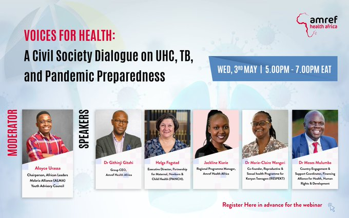 Amref_Worldwide's tweet photo. 𝗪𝗲𝗯𝗶𝗻𝗮𝗿 𝗔𝗹𝗲𝗿𝘁!
The #VoicesForHealth dialogue will bring together health experts from across Africa to share their perspectives on the current state of commitments and map out priority areas of investment to accelerate progress towards attaining UHC goals.
Register to join this robust discussion today >>> https://t.co/y6KFHGCP0z
@daktari1 @HFogstad @jaqjerry @mcwangari @MulumbaMoses_ @UHC2030 @CSOs4UHC