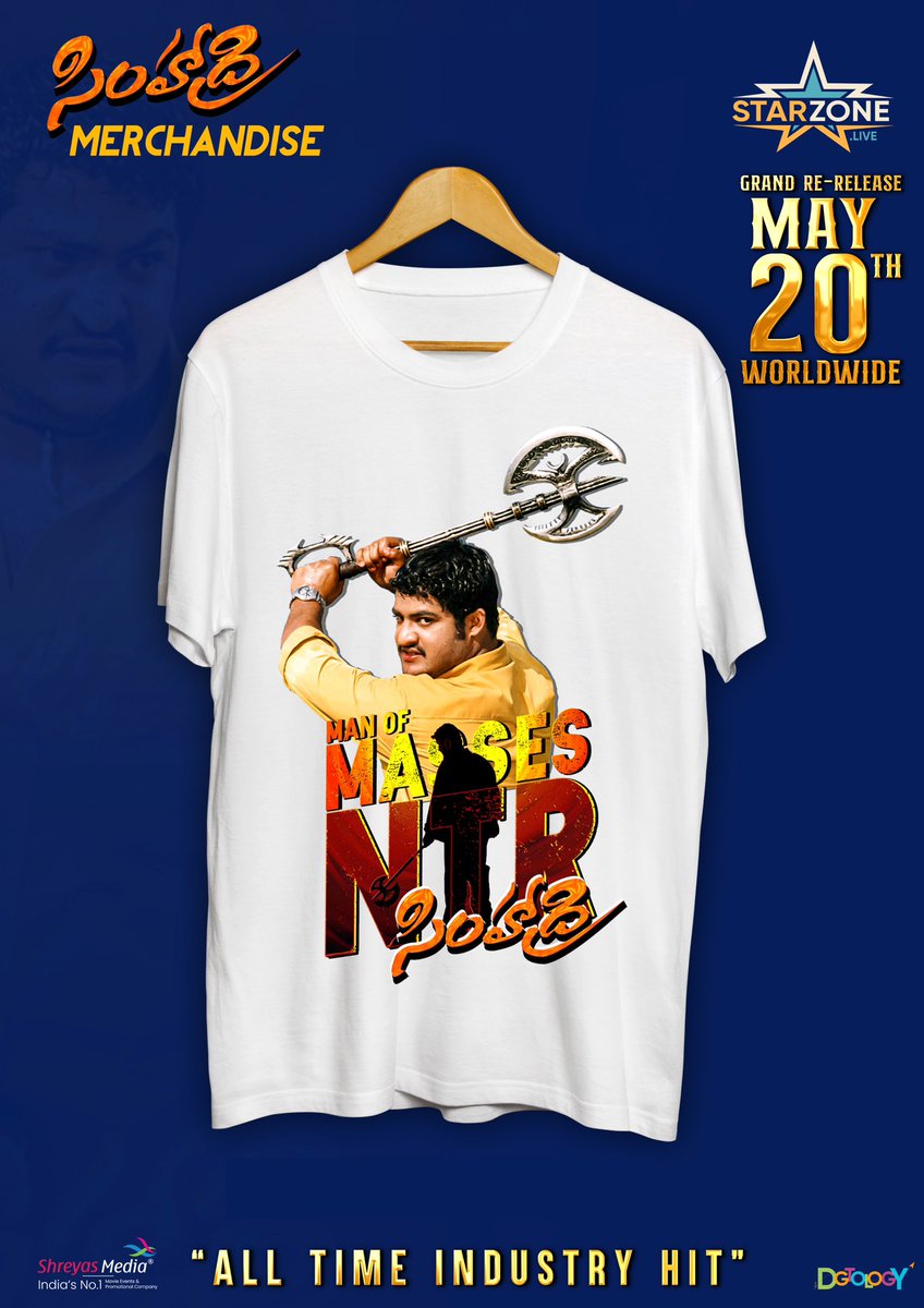NtrMurali9999's tweet photo. Very happy to tie up with @StarZoneLive for #Simhadri4K Official Merchandise for Rerelease 🔥

Launching Soon https://t.co/kzTP3sca1t ⚡️

Watch #Simhadri in theatres on May 20th with official merchandise collection 💥

@shreyasgroup @tarak9999

#Simhadri4KOnMay20 #ManOfMassesNTR https://t.co/QwVFcz7vRn
