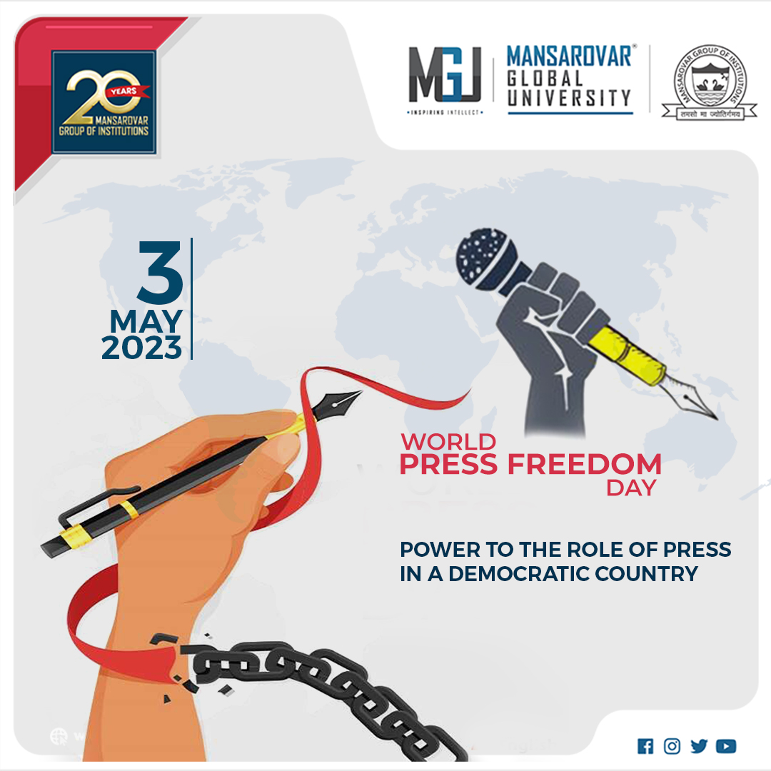 Today, we acknowledge the critical role that a free press plays in maintaining democracy and protecting human rights. Let us salute the courageous journalists who put their lives in danger to bring us the truth.

#worldpressfreedomday #press #mansarovarglobaluniversity #bhopal