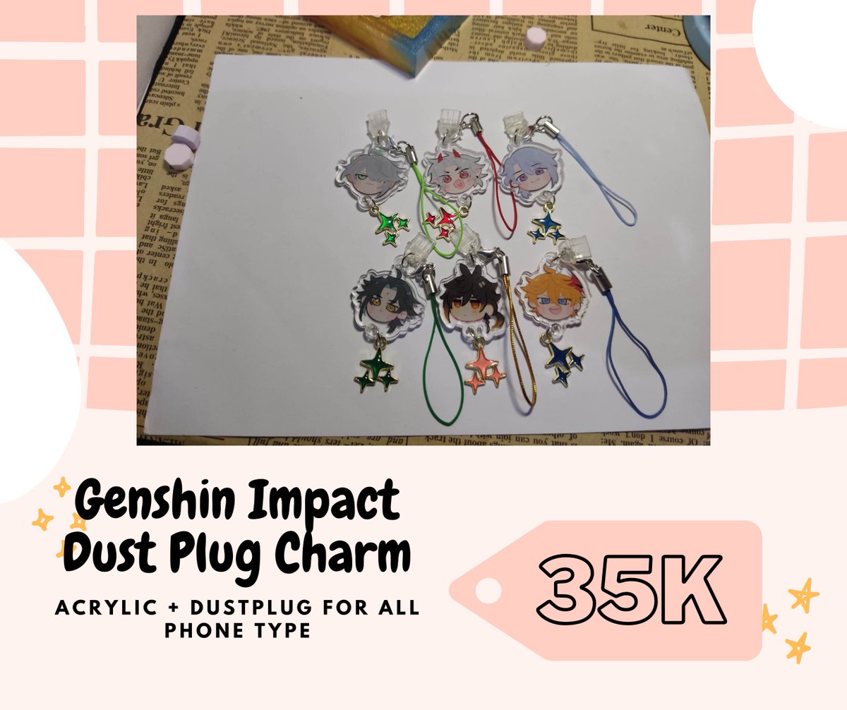 DimsumHalu's tweet photo. Charm multifungsi jadi dustplug juga ini ready buat beberapa karakter Genshin dan semua member Luxiem loh~ 

Booking sampai tanggal 4 Mei 2023 via DM ya kak~ 
#comifuro16 #comifuro16catalog #cf16 #paripico #dustplugcharm #luxiem #genshinimpact https://t.co/U862oO6Wdj