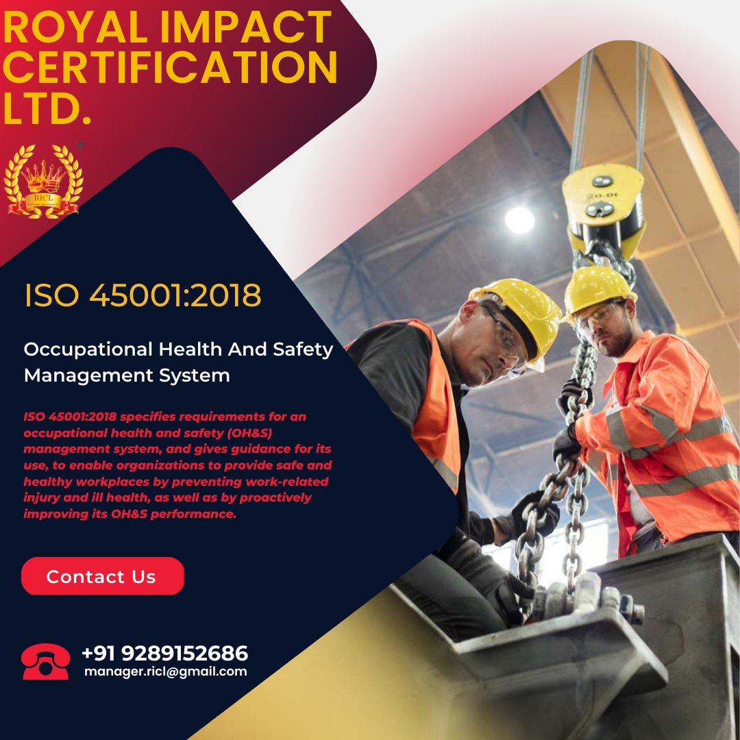 ricliso2047's tweet photo. ISO 45001:2018 specifies requirements for occupational health and safety (OH&S) management systems.
#iso9001,#ISO, #SEDEX, #CE,#FCC, #ROHS #GMP, #USFDA, #CMMI, #KOSHERCertification, #Halal, #isocertificationbody #royalimpactcertificationltd #isocertification #cmmiinstitutepartner https://t.co/LFoWcJsnIE