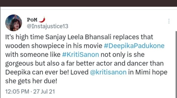 theno1baddie's tweet photo. This account tweets nonsense about deepika too y'all nepotards in quotes should use your brain why she will follow a account who tweets nonsense about her not just alia 🫠 https://t.co/6spsOHsD14