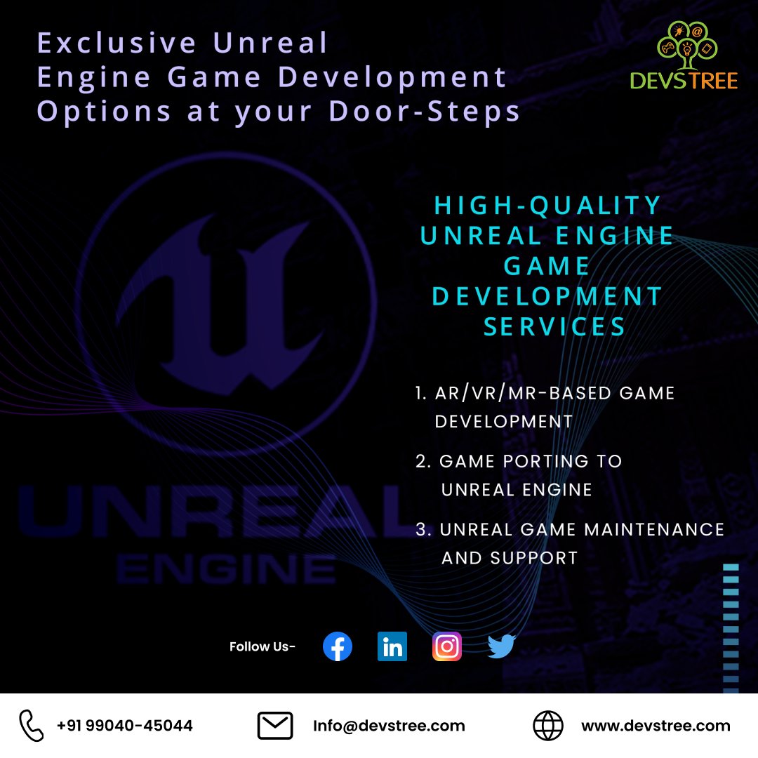 devstreeit's tweet photo. Elevate your gaming biz with @devstreeit's Unreal Engine game dev services! We specialize in AR/VR/MR-based game dev, porting, and maintenance & support.
Let's turn your gaming dreams into a reality!
#UnrealEngine #GameDev #AR #VR #MR #GameMaintenance #Devstree #india https://t.co/YoJsjph5pE