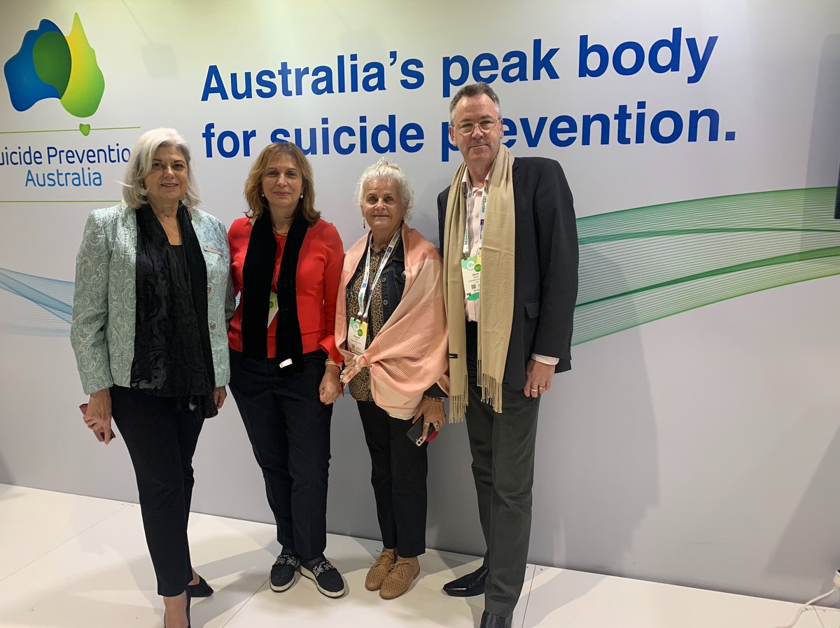PostventionAus's tweet photo. Chair and Co-Chair Darrin and Lidia catching up with @SuicidePrevAU and a team member from @LifeReach4 at the #nspc2023 today. 

Especially wonderful to be part of so many discussions, workshops and presentations on the importance of #postvention support and education. https://t.co/TFX7dYBpvO