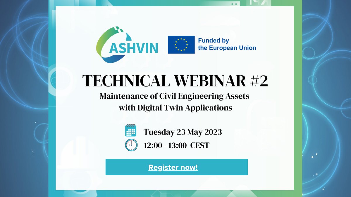AshvinH2020's tweet image. 📢 The #ASHVINTeam invites you to the #2 #TechnicalWebinar 📨

In the session, we will share novel #ASHVINTools and methods that facilitate a more timely decision-making process regarding #maintenance during their entire #LifeCycle! 🏗💻

Register NOW👉 bit.ly/43H9iWz