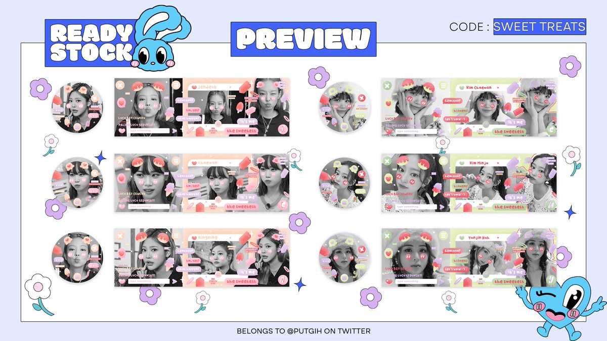 help rt, please? 🐰 

aku ada ready stock cutie pie kayak kamu 😋 price 14.000/layout free retext recolor +1k nanti bisa langsung dm ajaa sebut mau nomor berapa yaa!

thank you so muchiee 🌷💗

{ #zonaba #zonauang }