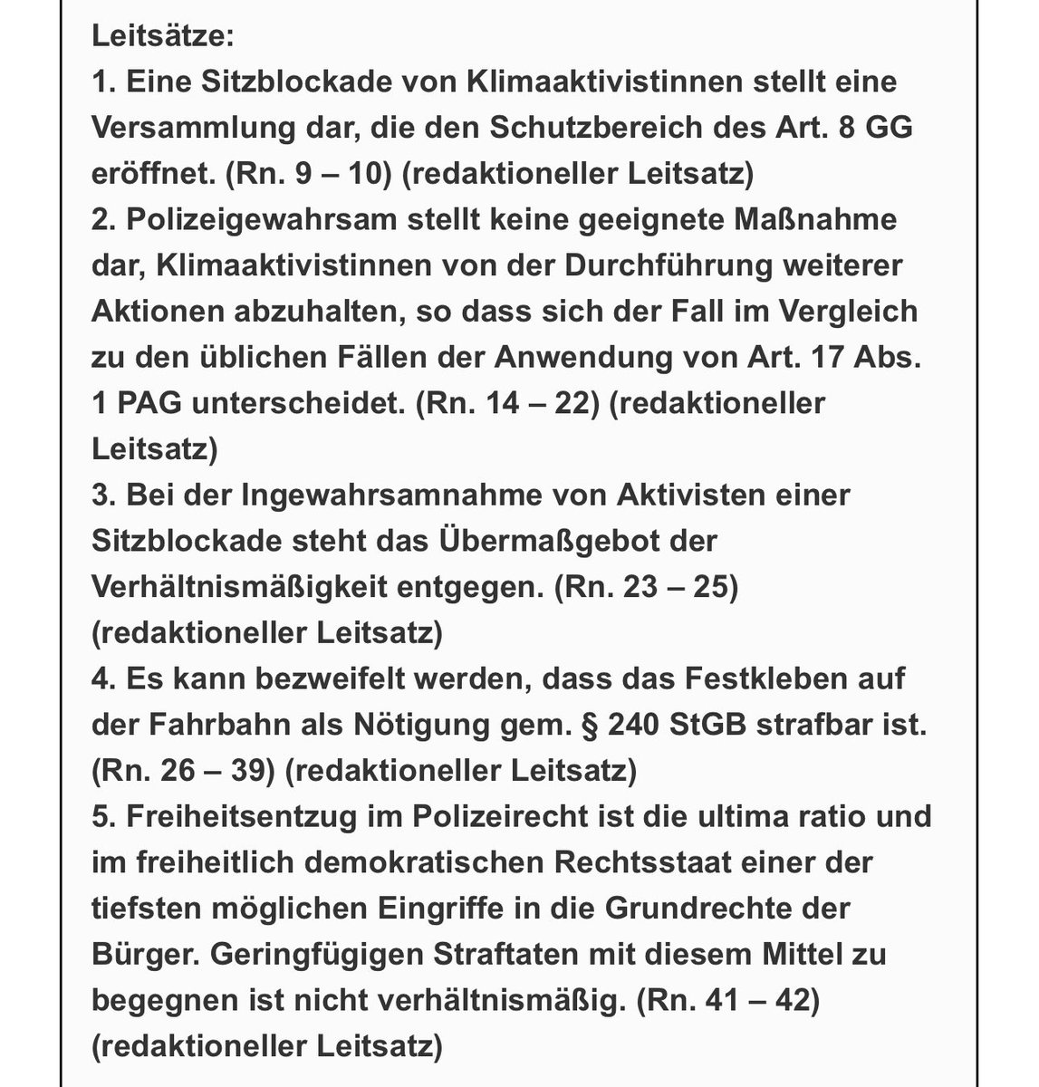 Das Amtsgericht München zur Ingewahrsamnahme von Klimaaktivistinnen bei Sitzblockaden auf Münchener Straßen: