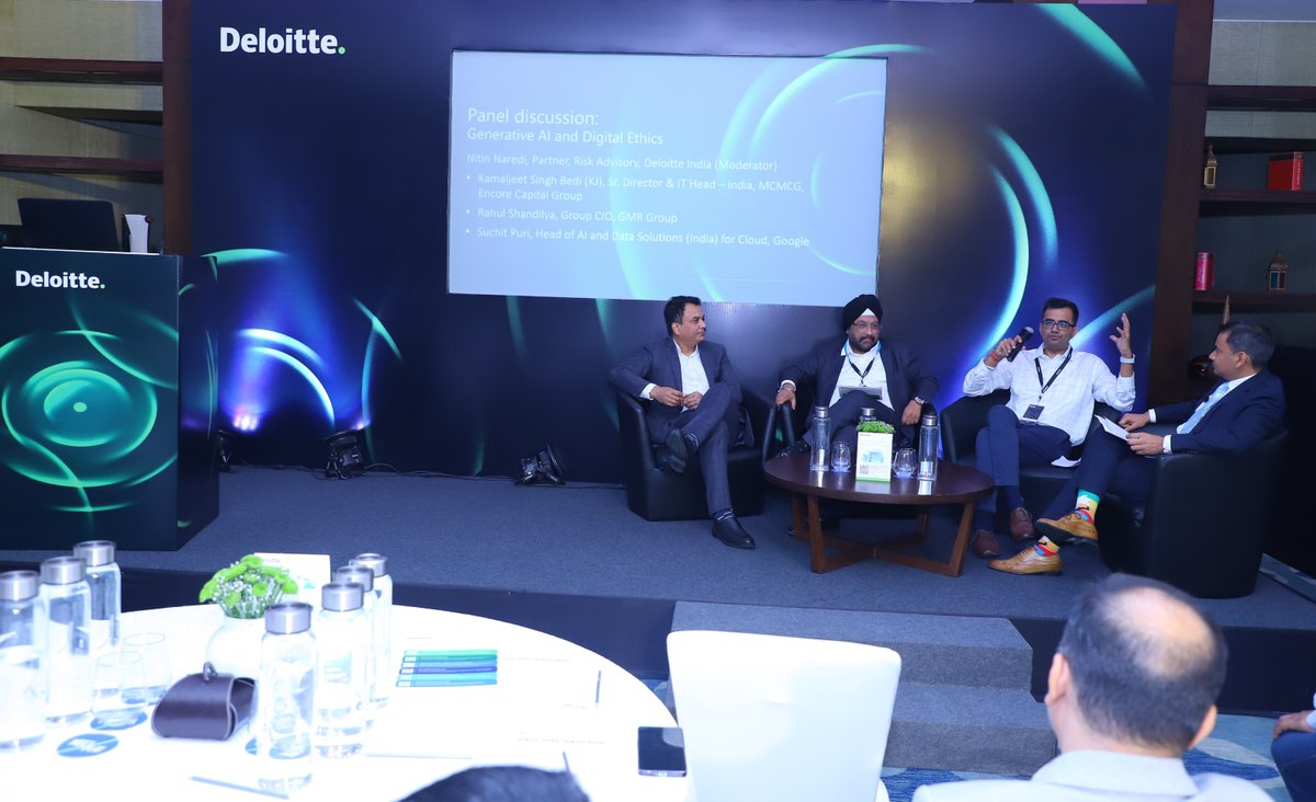 DeloitteIndia's tweet photo. "#WinningWithCyber - 2023 and Beyond" roundtable I All about harnessing the power of generative #AI for good
Nitin Naredi, Partner, #RiskAdvisory, Deloitte India, along with eminent industry experts, spoke on “#GenerativeAI and Digital Ethics.”
#NowToNext #FutureOfCyber https://t.co/stQ7ywvuJ4