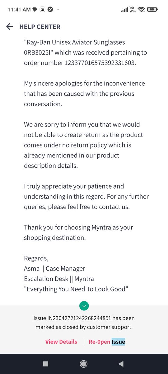 jayasharma10's tweet photo. @myntra @myntra pls stop saying that you would resolve it, if you don't wish to. I am really going to stop buying from your stupid platform. You guys don't even have courtesy to call and resolve the issue. This is how twice you have closed the query. https://t.co/MjNWAl1APK