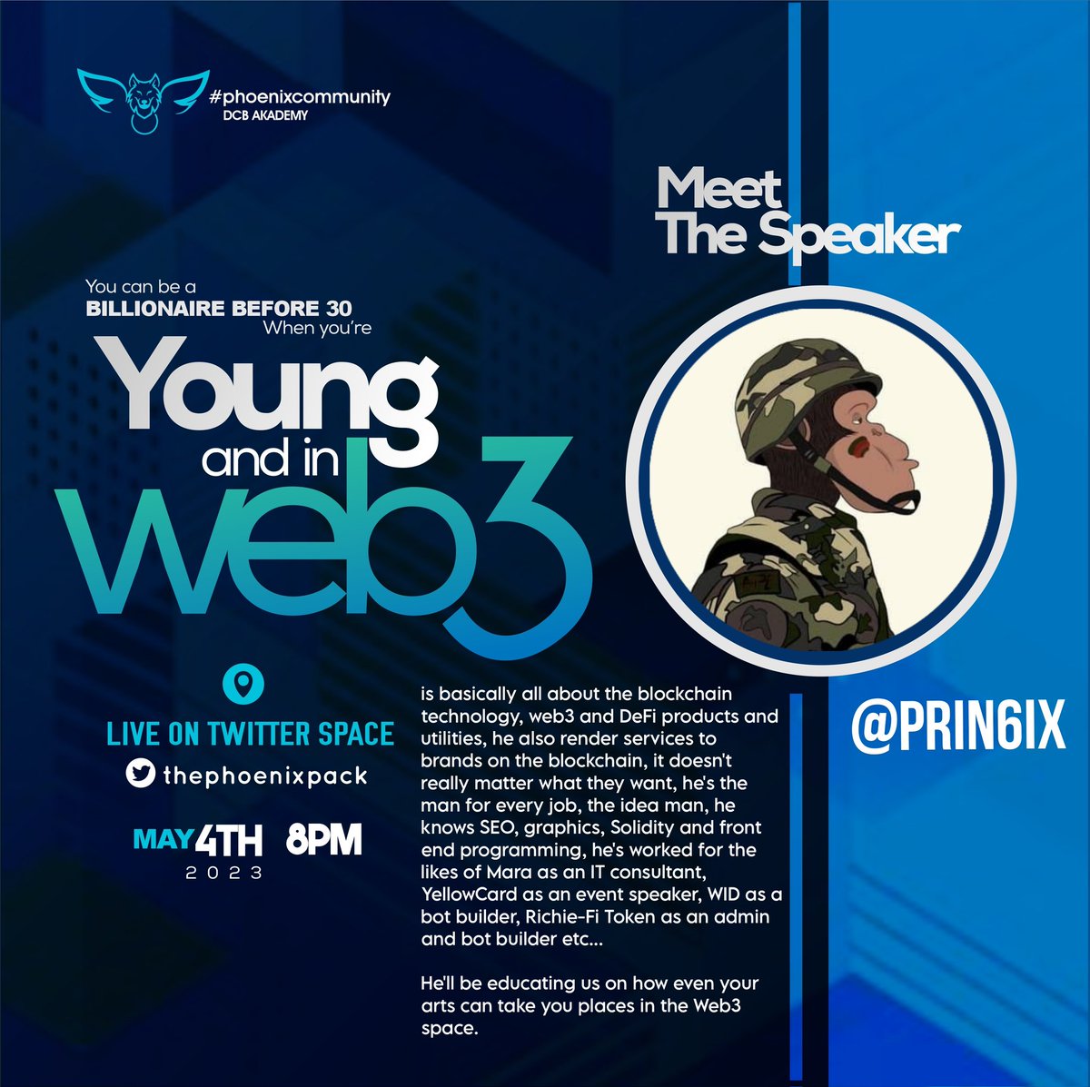 Datcinemaboy's tweet image. Even as an artist you have a major role to play in the Web3 space, meet @Prin6ix who will be guiding us on how we can make juicy money with our creative contents on the Web3 space. Click on the link and turn on reminder as YOUNG AND IN WEB3 holds tomorrow