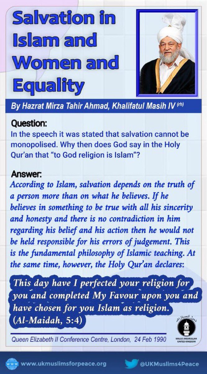 In #Islam #Salvation depends upon the truth of a person as explained by the 4th #Ahmadiyya Khalifah Hazrat Mirza Tahir Ahmad <a href="/islam_et_media/">Bureau Central pour la Francophonie</a> <a href="/khalidahmadacma/">Khalid Ahmad</a> <a href="/LutfRehman/">Lutf Rehman</a> <a href="/ImamNoonan/">Imam Ibrahim M Noonan of AMA Ireland & NI</a> <a href="/saarn620/">Ahmad Shah Naz</a> <a href="/NadeemSBhatti/">....</a> <a href="/Irfan_Mirza302/">Irfan Mirza</a> <a href="/AMEA_UK/">Ahmadiyya Muslim Elders UK</a> <a href="/sadransaruk/">Sadr Majlis Ansarullah UK</a> <a href="/NadimurRahman/">Budi Porn Xxx 🫅</a> <a href="/ukmuslims4peace/">UKMuslimsforPeace</a>