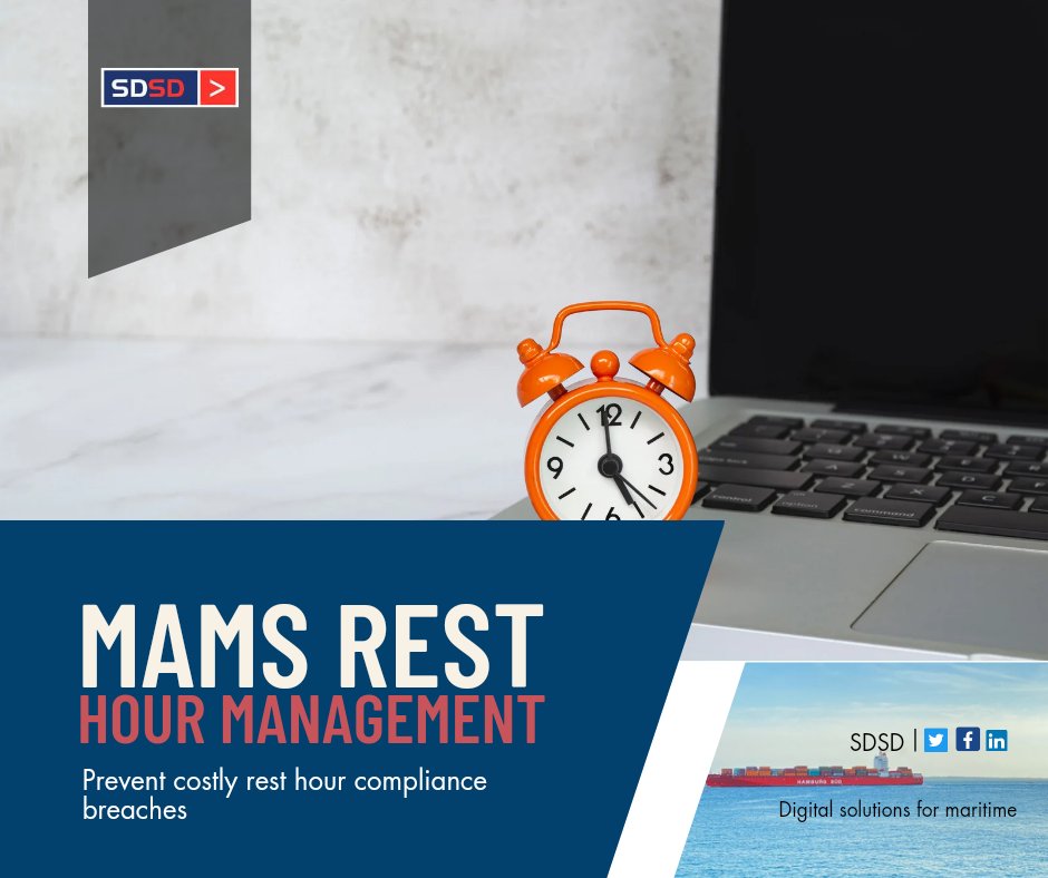 SD_SD's tweet photo. Track crew rest hours in line with regulations with MAMS. Find out more about the software and how it works - https://t.co/pqQYMTtgUz
#SDSD #maritime #shipping #smartsolution #MAMS #resthours #crewsafety https://t.co/DQ5PZIjXsT