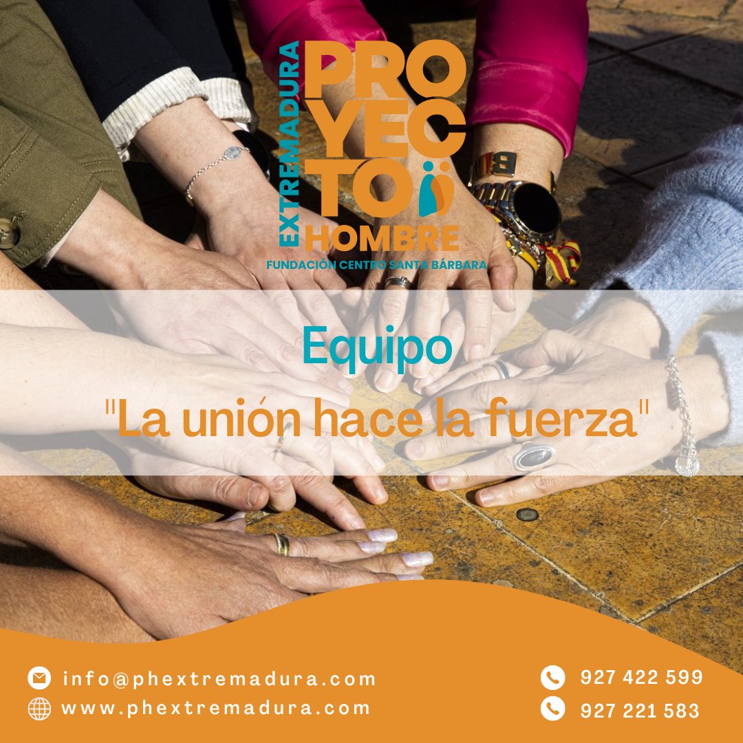 EQUIPO

"La unión hace la fuerza"

Contar con la colaboración y la solidaridad de un equipo bien formado nos ayuda a alcanzar el éxito.

#ProyectoHombre #phextremadura #plasencia #Cáceres #resinserción #objetivos #equipo #unión