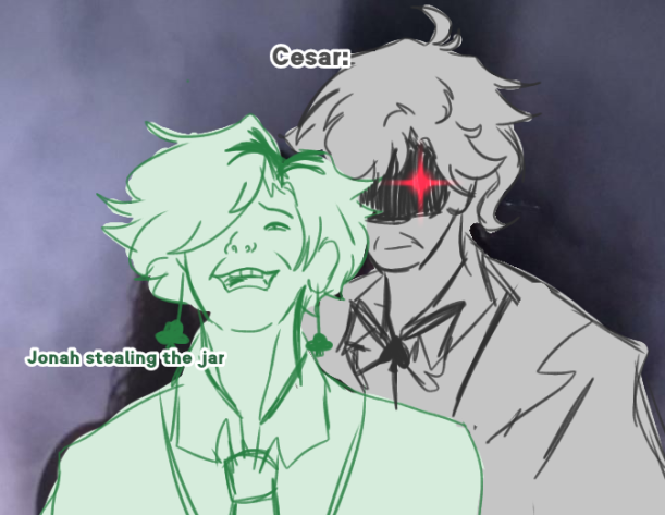 GambessMc's tweet photo. This is art that my friend's they're drawing for joke of my au... my friend forgot cesar's top hat... https://t.co/GaIS2jNPji