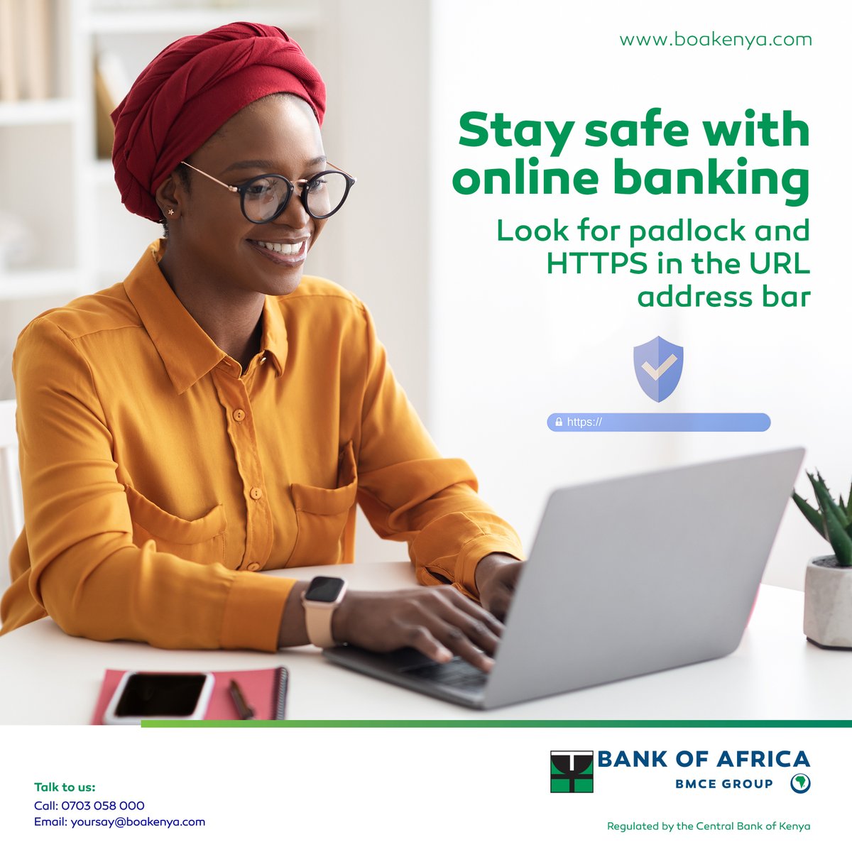 BankofAfrica_Ke's tweet photo. When using the BOAWeb platform, make sure to confirm that it has a padlock icon and HTTPS extension on the Web/URL address at the top left end of your screen. Access BOAWeb here: https://t.co/IKLu2LoxTl
#SecureYourBanking https://t.co/8h8NoDIQp1