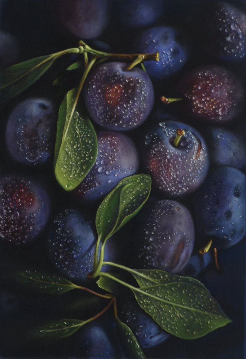 Plums are done! I don’t have a title for this one yet…I’m a bit nervous to ask for suggestions! 😬 Pastel pencils on Pastlemat. Ref: Alexandra Kikot (Unsplash)