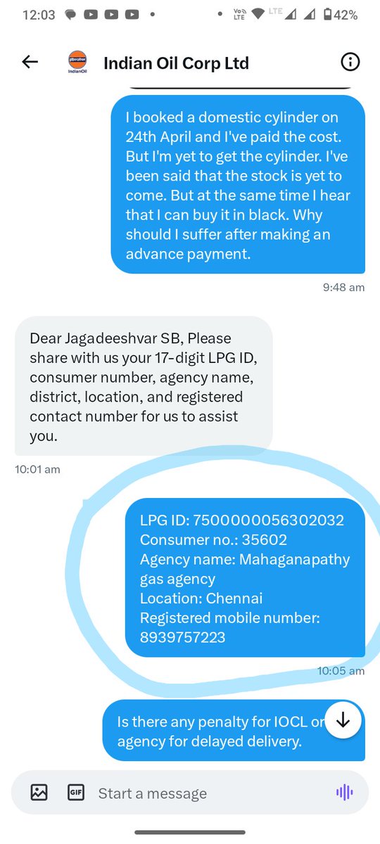 Jagadeeshvarsb's tweet photo. @MoPNG_eSeva I made a complaint to IOCL Twitter handle about 4 days ago, but till now nothing happened. Even the gas agency is not responding properly. How will you update me without my consumer details. How irresponsible?
@HardeepSPuri 
@PMOIndia
@HMOIndia
@IndianOilcl https://t.co/djngd88wez
