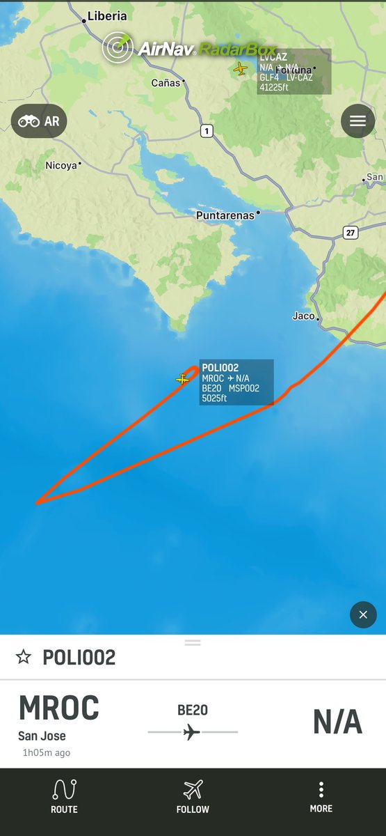 adsbcr's tweet photo. Follow flight POLI002 at RadarBox https://t.co/sVUf0rDLuv sobrevuelo en el Pacífico #MSP002 @RadarBoxCom https://t.co/vQuxR12gMn