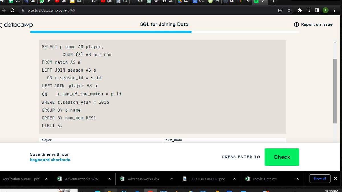 Toby_Davids's tweet image. Today, I practiced Set operations and Joins on @Datacamp. As a budding Data Analyst, I always want to have these functions at my fingertips so I can apply them as I work on projects. For a quick recap, find a simple concept breakdown of Joins &amp;amp; Set Operations.

#31DaysofSQL