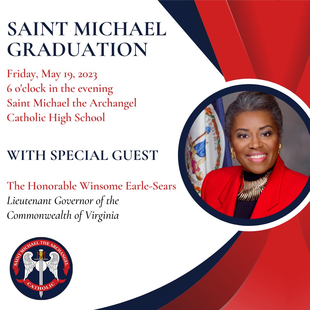 GRADUATION: Join us on Friday, May 19th at 6:00pm to celebrate the Class of 2023! We are pleased to announce that Lieutanant Governor Winsome Earle-Sears will be our graduation speaker.