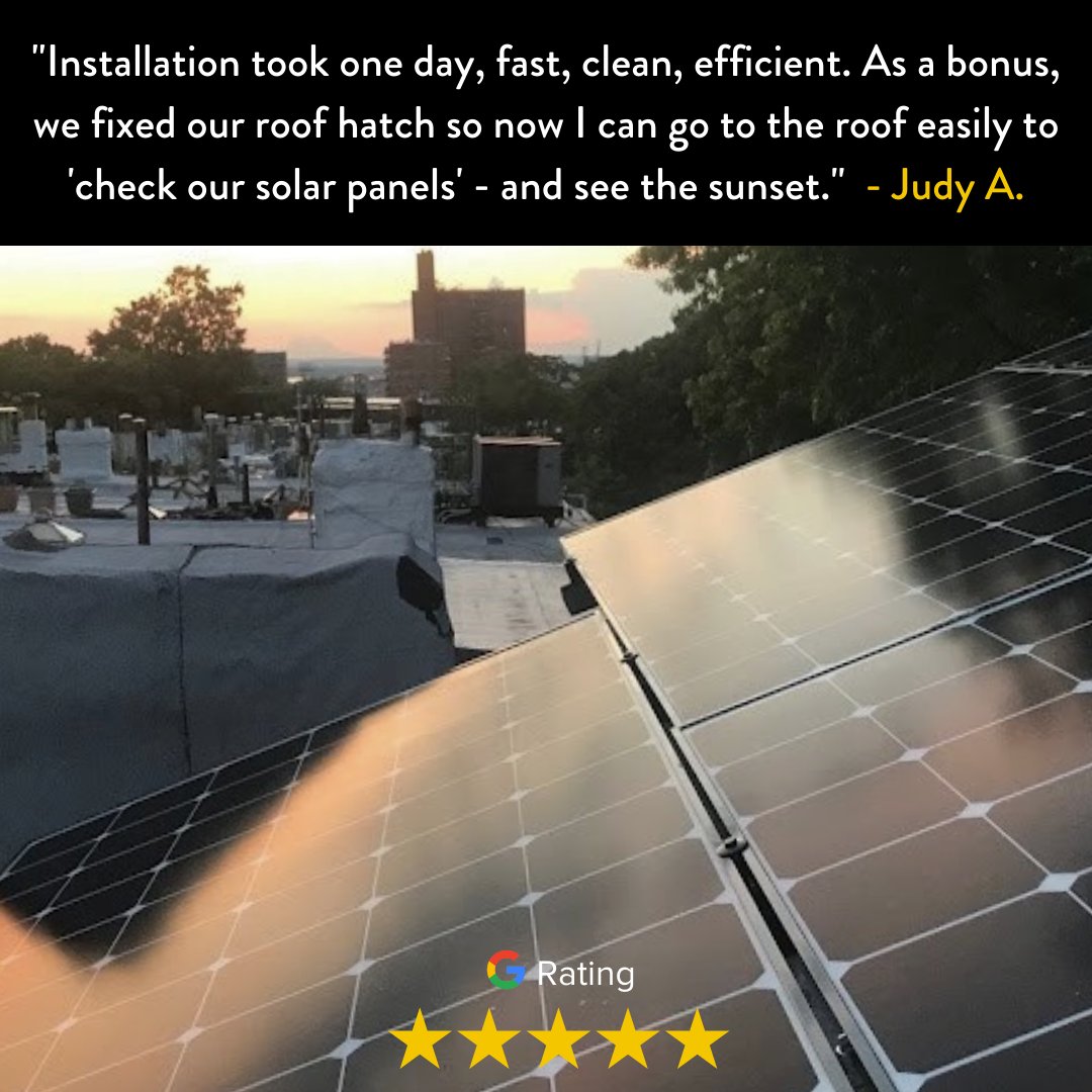 bksolarworks's tweet photo. The best part of summer nights is checking in on your solar panels… and the sunset of course 🌇 Looking to go #solar in the city? Get a free quote from us: https://t.co/fMkB3cFtiP
#googlereviews #goldenhour #solarpower #solarpanels #sustainableliving #nyliving #nycsunsets https://t.co/O41tmocs3J