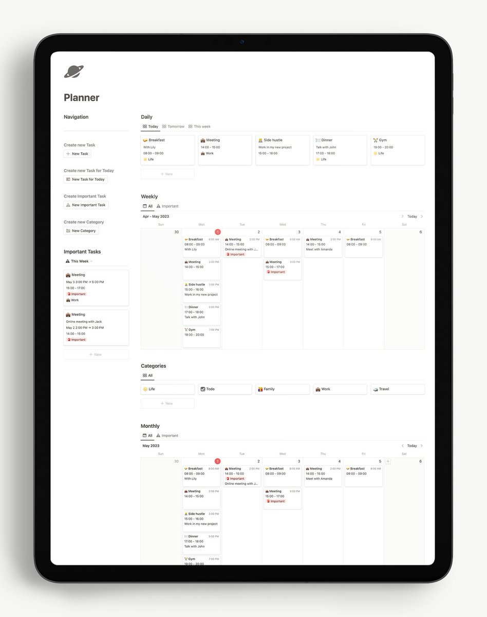 Notion Life Planner for Free 🔥

Manage your life, meetings in one place 🙌

• Daily planner
• Weekly planner
• Monthly planner
• One Board
• Categories
• Important tasks

Reply 👋 and RT if you would like it for FREE 🎉