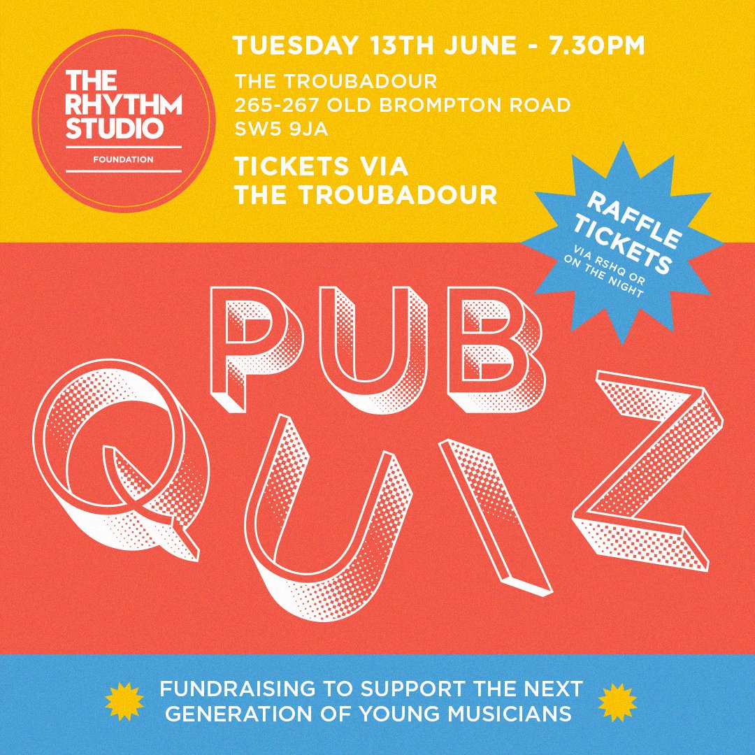 Join us for the return of The RSF Pub Quiz at iconic music venue, The Troubadour, on Tuesday 13th June at 7.30pm. Hosted by friend of the  Foundation and legendary quizmaster @slondonuk - get your team together and get your tickets now!
tinyurl.com/rsf-quiz