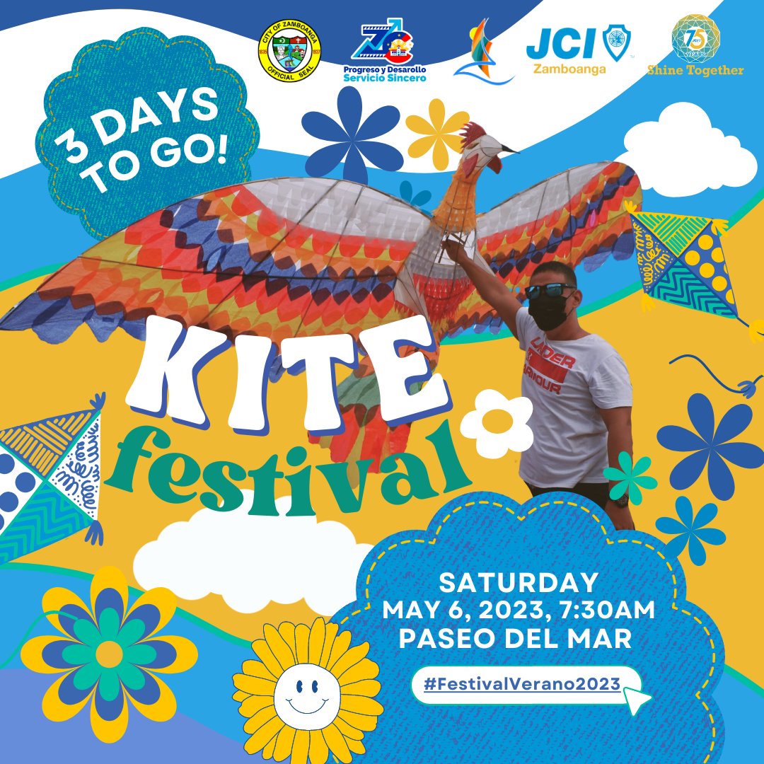 3 Days to go before 𝗭𝗮𝗺𝗯𝗼 𝗞𝗶𝘁𝗲 𝗙𝗲𝘀𝘁𝗶𝘃𝗮𝗹 𝟮𝟬𝟮𝟯!🪁 

See you on Saturday, May 6, 2023 at Paseo del Mar and let's watch the sky filled with colors starting at 7:30AM. See more than 30 colorful kites compete for the grand prizes! #FestivalVerano2023 🌤🪁