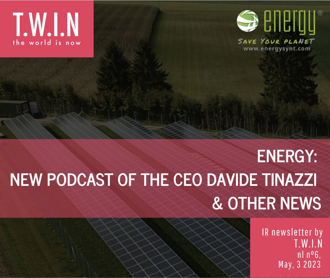 In the latest #newsletter of @EnergyS.p.A. is possible to listen the podcast where Davide Tinazzi, CEO of #Energy commented the FY 2022 Financial Results and the future strategy of the company.

Click at link to know more: bit.ly/3p2ORno

#zeroCO2 
#accumulo 
#storage