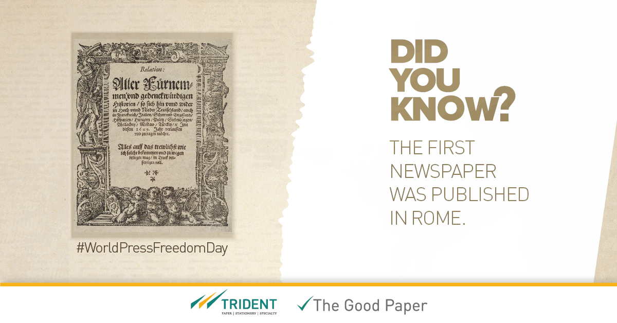 TridentGroupGLB's tweet photo. Acta Diurna' was the first newspaper published in Rome, around 59 BC. Yes, it was that long ago! Did you know this interesting fact? Tell us in the comments.
#worldpressfreedomday #TheGoodPaper #TheGoodLife #Sustainability https://t.co/9lAfDMKvWO