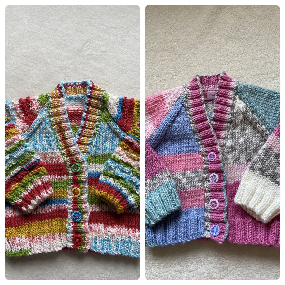 These two baby cardigans sold last night 🥳 and are now winging their way to a new owner but there are lots more colourful knits in my shop 🌈🧶

Bettysmumknits.etsy.com

#MHHSBD #etsyfinds #babyclothes #handmade
