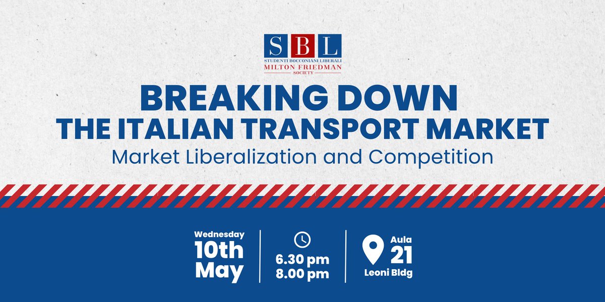 SBL_Friedman's tweet photo. #events 
We're thrilled to announce our main event of the semester! We'll be discussing the Italian transportation market. Further information and reservations are available through this link!

https://t.co/C5fPT7DVqH https://t.co/Pfr8G11DvB