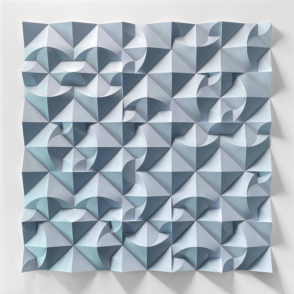 Ara 682 in Alaska Blue Paper 24” x 24” x 1” THE CANDLE THE CLOCK THE KNIFE THE SMOOTH ROCK THE CUP THE OTHER ROCK THE DRUM 2 #shlian #paper #art #design #light #sculpture
