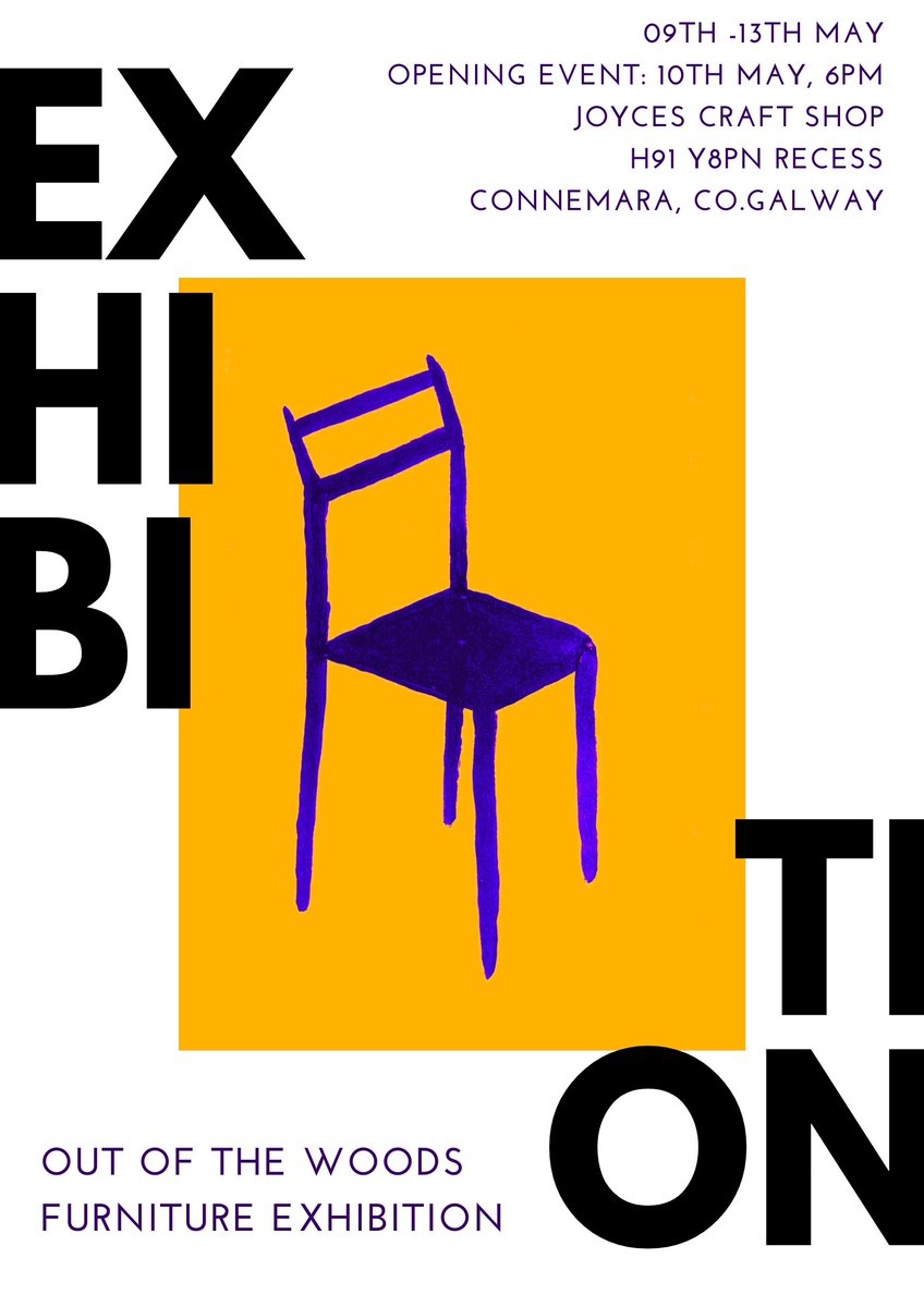ATU_Connemara's tweet photo. #OutoftheWoods
An exhibition of #furniture designed and made by students studying in the #atuconnemara campus.
The winner of the inaugural Joyce’s Craft Shop Design &amp; Make Award will be announced at the opening reception on Wednesday the 10th of May at 6pm and all are welcome. https://t.co/5J2JeM2BrV