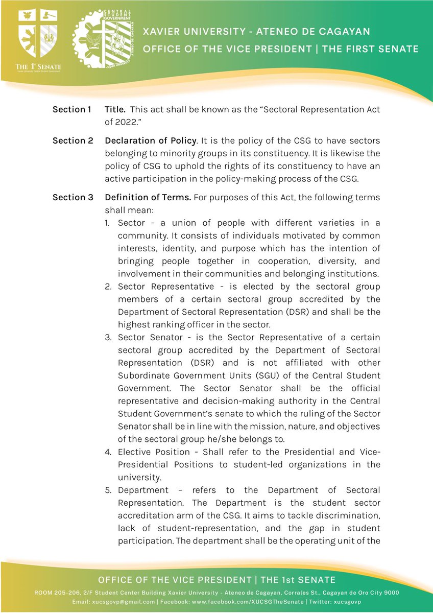 xucsgovp's tweet photo. READ]

SENATE Act NO. 004-2223

An Act Creating the Sectoral Representation Code of XU-CSG

#KaCSG
#XavierAteneo
#ComeAlong
#CatchTheSun https://t.co/lIcM86OZbd