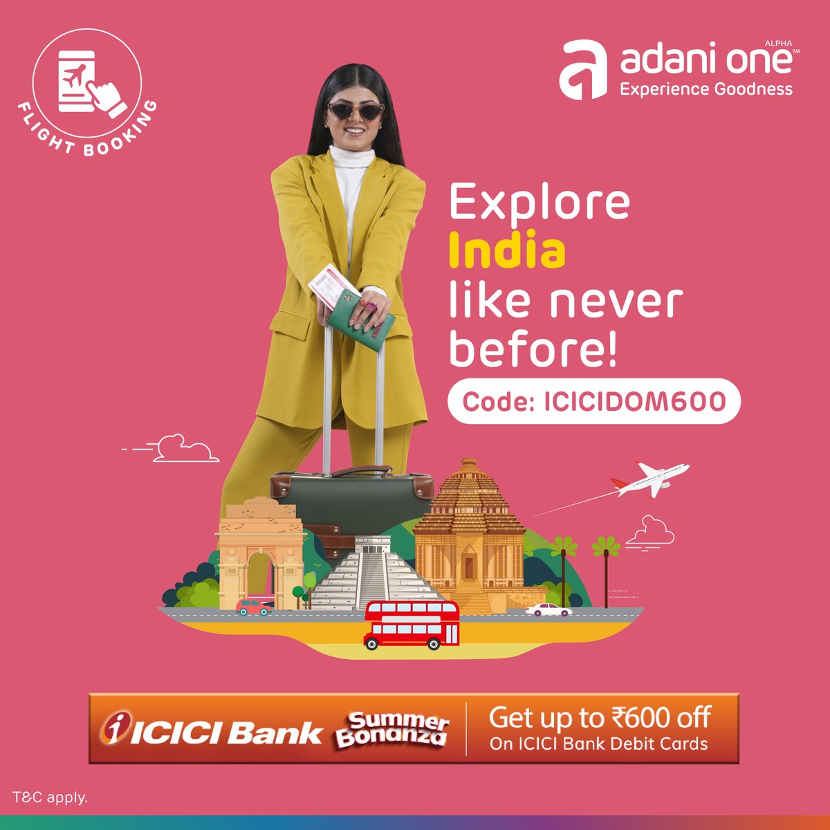 Adani_One's tweet photo. Explore #IncredibleIndia without breaking your bank with ICICI Bank cards! Book a flight now at https://t.co/RiEVMyugAb.
#AdaniOne #BeTheONE #ExperienceGoodness #Travel #ICICIBank #FlightOffer https://t.co/tExKcNVVSA