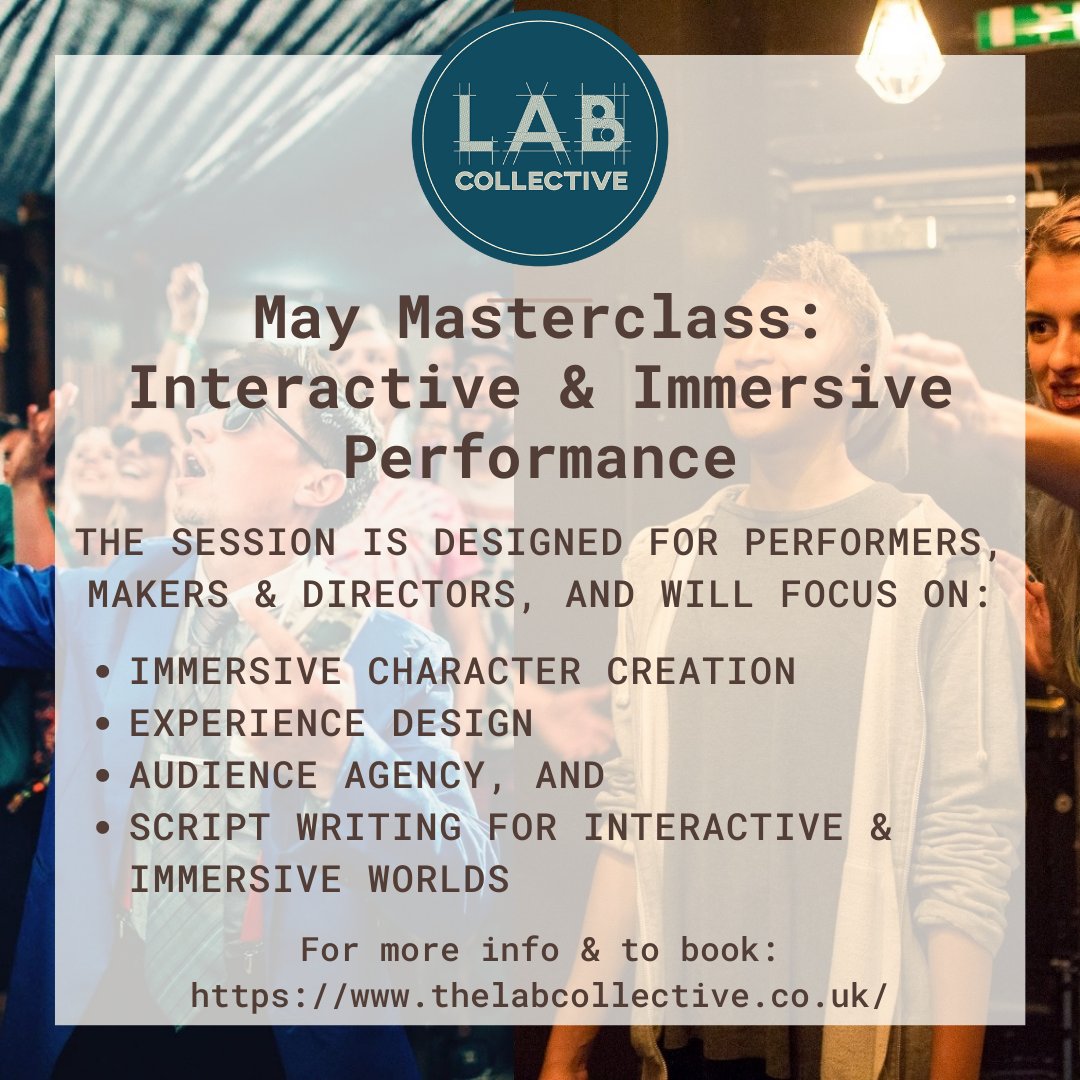 Our #Interactive &amp; #Immersive Performance #Masterclass is on 20th of May! 
If you'd like to attend the session but need to spread the cost do get in touch! We also offer subsidised &amp; student rate!
eventbrite.com/e/masterclass-…

#TheatreTraining #theatre #PerformerTraining #performer